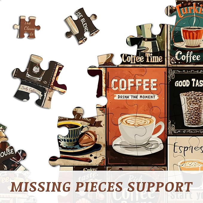 Vintage Coffee Collage Puzzles for Adults 1000 Pieces, PICKFORU Breakfast Food Jigsaw Puzzle Coffee Latte, Hard Difficult Retro Poster Theme for Home Wall Decor