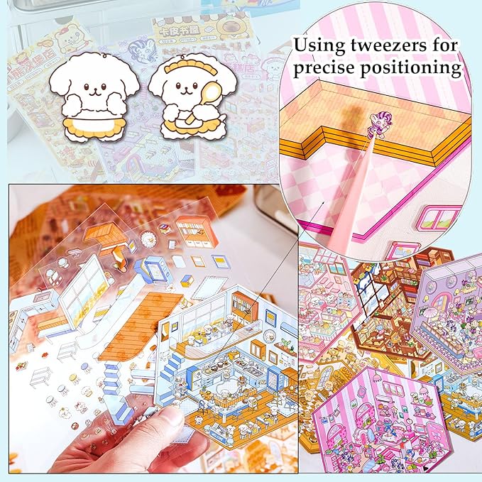 DIY 3D Sticker Scenes for Girls, 6 Sets Make Your Own Scene Stickers for Kids, Cute Kawaii Scene Stickers, Therapy Stickers for Stress Relief, Holiday Christmas Activity, Easter Basket Stuffers