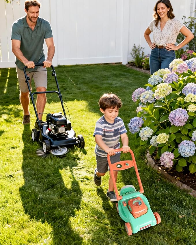Kids Lawn Mower with Realistic Grass-Cutting Action and Sounds–No Batteries Required | Kids Lawn Mower，Fun Outdoor Push Toy for Kids