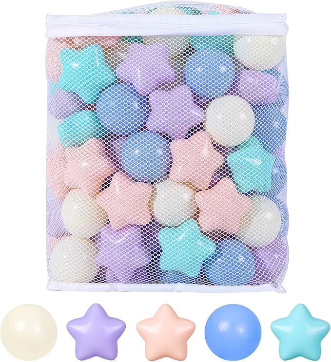 STARBOLO Star Ball Pit Balls for Ball Pit - 100pcs Crush Proof Plastic Children's Toy Balls Macaron Ocean Balls for Birthday Parties Games Pool