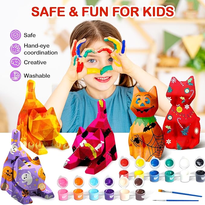 Goody King Paint Your Own Cat Lamp Kit, 2PCS DIY Night Light, Easter Basket Stuffers, Arts & Crafts for Kids Ages 8+, Painting Kit for Kids, Easter Birthday Gifts for Kids Ages 3 4 5 6 7 8+