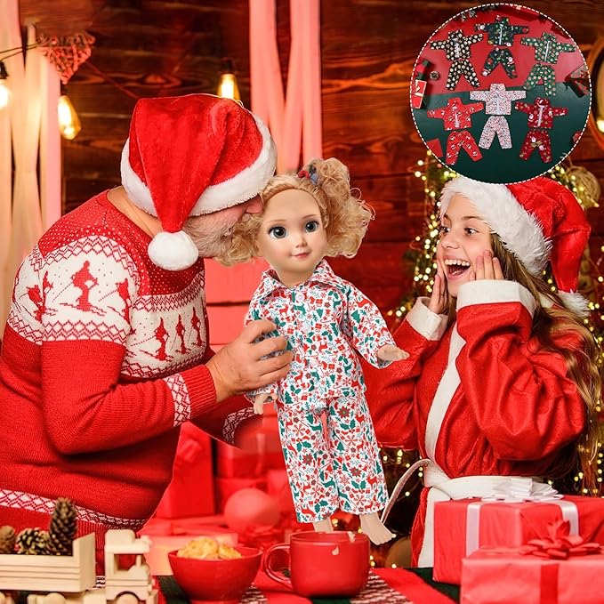 JANYUN 6 Set 18 Inch Doll Clothes and Accessories Christmas Pajamas Set for 18 Inch Doll for Birthday
