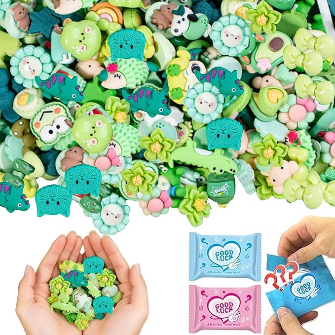 Green Series 50pcs Mystery Mini Resin Blind Bags – Tiny Resin Figures for Fairy Gardens, Crafts, Dollhouses, Kids Surprise Packs, Holiday Decor