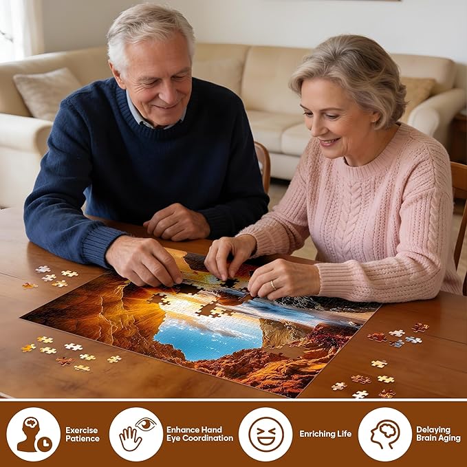 500 Pieces Puzzles for Adults Jigsaw Puzzle Beach Sea Cave Sunset Puzzle for Elderly, Recycled Paper Puzzle 500 Pieces, Art DIY Challenging Puzzle Family Game Gift for Friends, 20.5 x 15 in