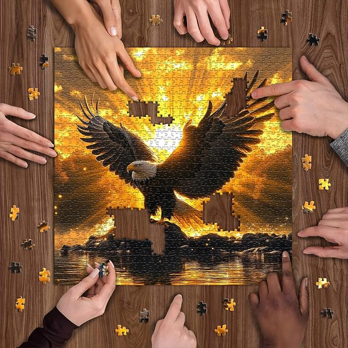 Solar Eagle Puzzle for Adults 1000 Pieces, Majestic Bald Eagle with Golden Sunrise Artwork Wings of Glory, Freedom Faith Animal Bird Jigsaw Puzzle