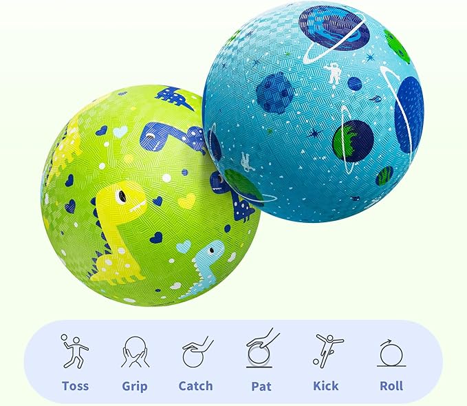 ZOOJOY Pack of 2 Cartoon Playground Balls for Kids 1-6, 6 Inch Rubber Balls for Dodgeball, Rubber Bouncy Kickball, Indoor & Outdoor Game Gaga Balls for Boys Girls with Pump