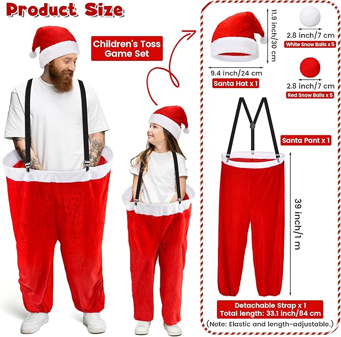 Elcoho 39 Inch Christmas Santa Pants Toss Game Set with Santa Hat, Detachable Strap, 10 Plush Snowballs, Outdoor Giant Pants Yard Toss Ball Games for Family Backyard Game Holiday Party Activity