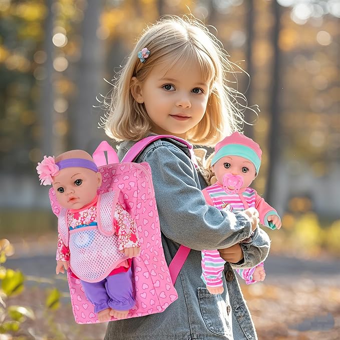 ebuddy 12 inch Baby Doll and Accessories-Reborn Baby Dolls Real Life Baby Dolls with 3 Sets Clothes,Backpack,Pacifier, Bottle