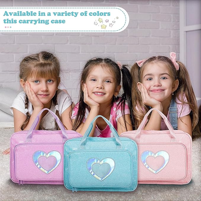 Carrying Case Compatible with Barbie Dolls 12-Inch, Storage Organizer with Handle Holds up to 6 Dolls,Multiple Pockets for Accessories,Toy Storage Box, Blue,Bag Only