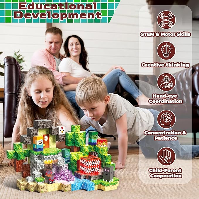 200 PCS Magnetic Blocks with Light Up Blocks - Magnetic Building Blocks, Magnetic Construction Cube Toys, STEM Sensory Learning Toys, Easter Christmas Birthday Gifts for Toddlers Boys and Girls Age 3+