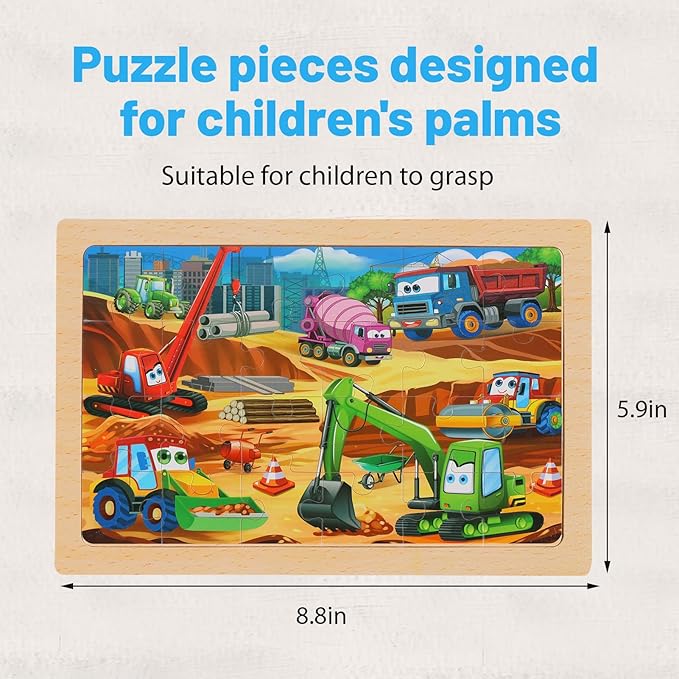 Puzzles for Kids Ages 4-6 – 24-Piece Toddler Puzzles Set (4 Packs) – Construction & Vehicle Learning Activity Toys for Boys & Girls, Perfect Preschool Wooden Puzzles for Toddlers 3-5