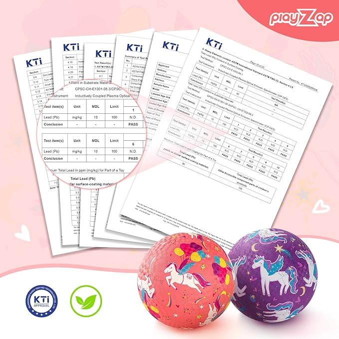 PlayZap 2 Pack Playground Balls for Toddlers, Unicorn Kickballs for Kids 3-12, 8.5" Rubber Bouncy Balls with Pump, Indoor & Outdoor Dodgeball Toys for Boys & Girls Gifts