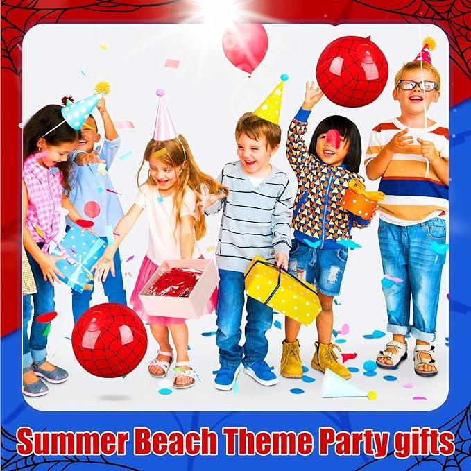6 Pack 7.87'' Spider Web Themed Beach Ball for Kid Inflatable Beach Ball Bulk for Summer Pool Game Spider Red Decoration for Birthday Party End of The Year Class Party Supplies Gift