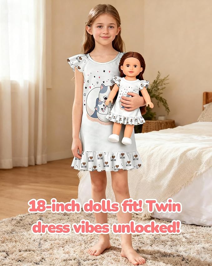LQSZ Doll and Girl Matching Nightgown Outfit Pajamas Nightie Nightgown for Girls and Dolls Clothes