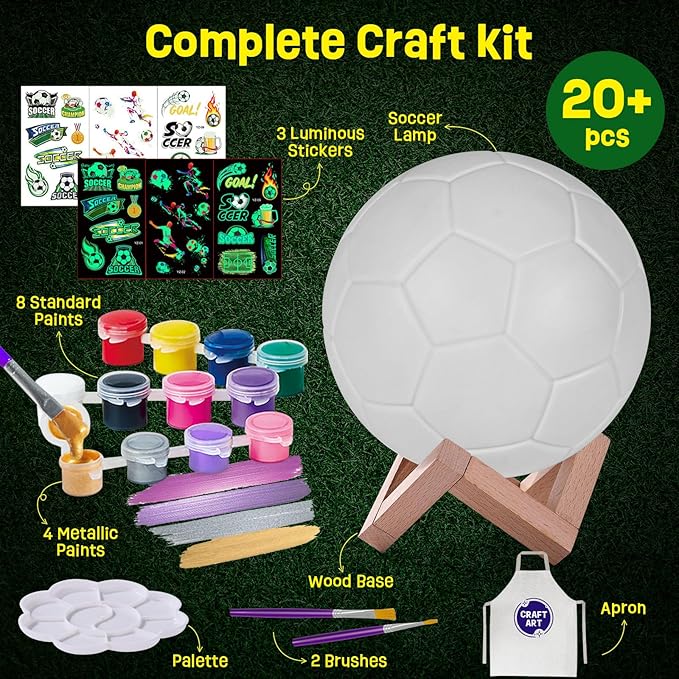 Paint Your Own Soccer Ball Lamp Kit, Soccer Gifts 3D Night Light, Art Supplies Creativity Arts and Crafts for Kids Ages 8-12, Birthday Easter Gifts for Kids Boys Girls Ages 3 4 5 6 7 8 9 10 11 12+