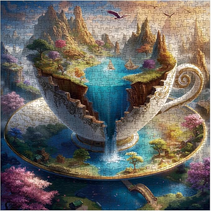 Beautiful Landscape Cup Puzzles for Adults 1000 Pieces, Magic Mountain Waterfall Jigsaw Puzzle, Difficult Nature Art Puzzles