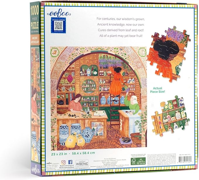 eeBoo 1000 Piece Puzzle - Ancient Apothecary Jigsaw Puzzle for Adults, Square 23" x 23" Made with Recycled Board & Vegetable-Based Ink