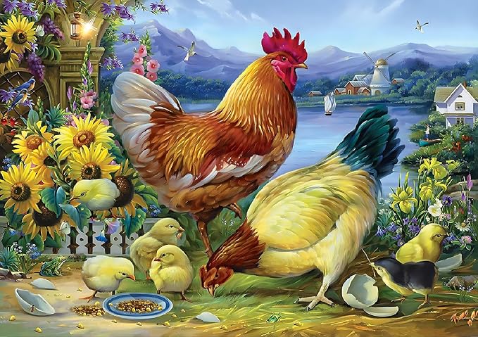 1000 Pieces Jigsaw Puzzle for Adults,The Chicken Family Wood Jigsaw Puzzle,Brain Challenge Educational Game Relaxation Family Activity Pastime Entertainment Activity Decorative Puzzle