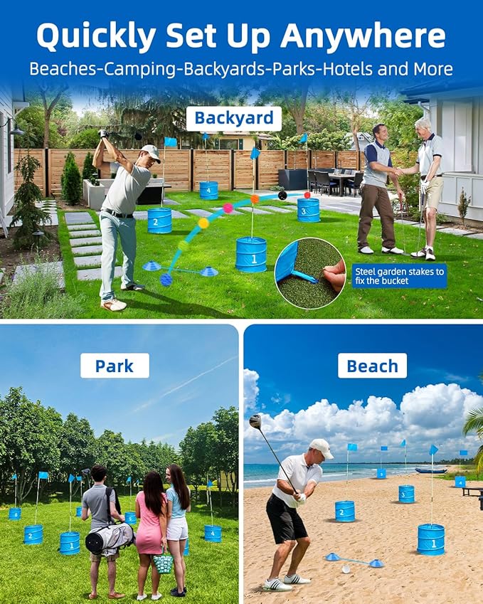 Golf Game with 2 Clubs Right Handed,Practice Golf with 9 Buckets, Outdoor Golf Gift and Adults,Holes Golf Outdoor Game for Lawn,Yard,Camping,Park