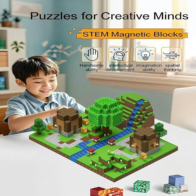 Magnetic Blocks 192PCS Magnetic Cubes STEM Building Blocks Stacking Magnet Cubes Dream World Adventure Set Learning Toys for Kids Montessori Sensory Play Educational Birthday Gift Boys & Girls Ages 3+
