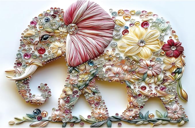 Elephant 300 Piece Puzzles for Adults Cute Animal Flower Crystal Embroidery Art Jigsaw Puzzles Pretty Colorful Floral Puzzles Unique Family Challenging Games Gift for Seniors Adults Puzzle (17"x11")