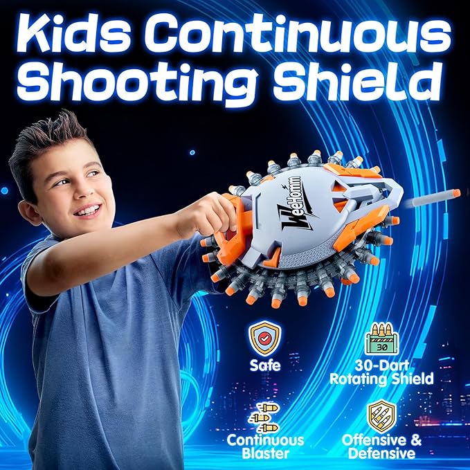 Shooting Game Toys for Boys Age 6 7 8 9 10+ Years Old, Kids Sports & Outdoor Games Toy Foam Blasters, 30 Consecutive Launches Shooting Shield with 40 Darts, Cool Toy Guns for Christmas Birthday Gift