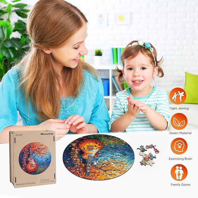 Reouinty Wooden Puzzles for Adults, Autumn Jigsaw Puzzle, Guitar Jigsaw Puzzles 200 Piece, Thanksgiving Garden Puzzle, Birthday Gifts for Adults 11.2 x 11.2 in
