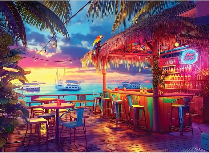 500 Piece Puzzles for Adults,Beach Bar at Sunset Puzzle for Adults Seniors,Recycled Paper Unique Funny Cool Summer Jigsaw Puzzle,Challenging Family Game Gifts for Friends Men Women Seniors, 20.5*15In