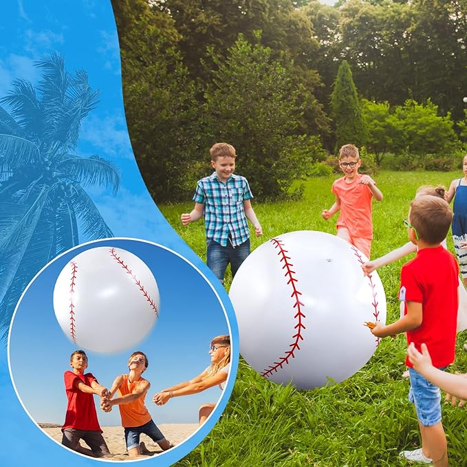 Meooeck 4 Pcs 27 Inch Inflatable Baseball Large Baseball Party Decorations Giant Inflatable Balls for Outdoor Activity Games Sports Event Birthday Party Supplies