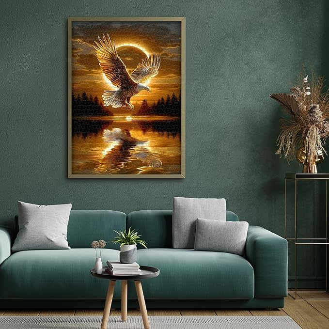 Solar Eagle Puzzles for Adults 1000 Pieces, Nature Forest Sunset Scenery Puzzles, Bald Eagle Bird Jigsaw Puzzles, Beautiful Animal Puzzles as Home Decor