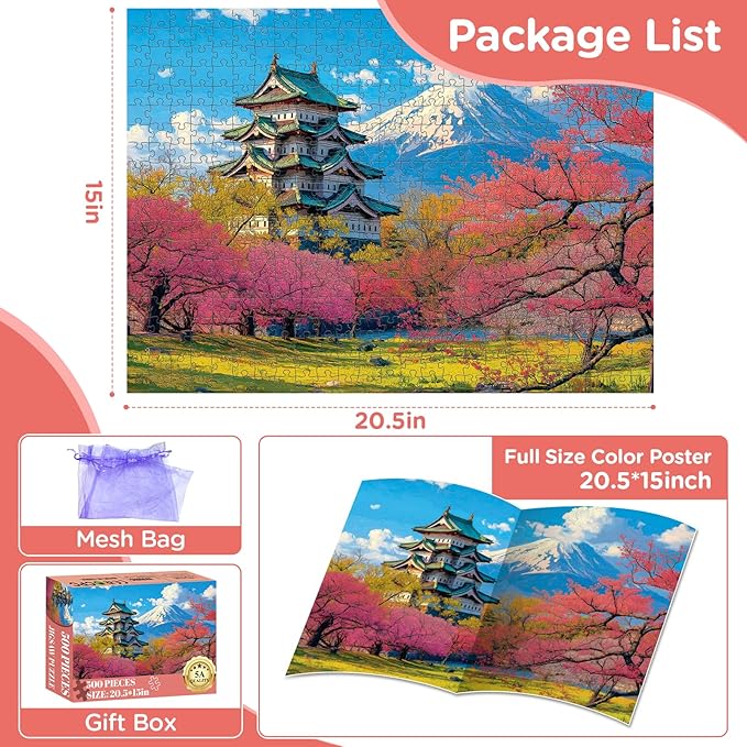 Puzzles for Adults 500 Pieces,Snow Mountain Jigsaw Puzzles 500 Pieces,Japanese Cherry Blossom 500 Piece Puzzles for Adults Funny Jigsaw Puzzle Family Activity Game Nights Gift Toy