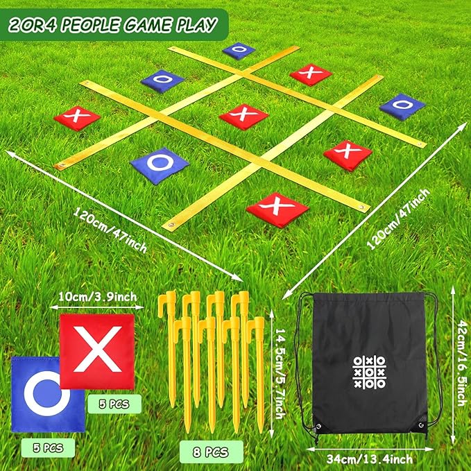 Jansun Giant Tic Tac Toe Outdoor Game, 4 Ft x 4 Ft Portable Tic Tac Toe Bean Bag Toss Game, Large Yard Toss Game Portable Toss Across Camping Games for Families Backyard Outdoor