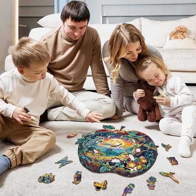 Wooden Puzzles for Adults, Apple Owl Jigsaw Puzzles with Unique Shape, Wood Challenging Jigsaw Puzzles Ideal for Adults, Christmas Birthday Gifts for Women Men Puzzle Game Lovers, 8.5"x8.1" - 90pcs