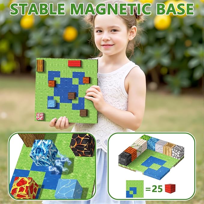 4PCS Baseplate for Minecraft Magnetic Blocks, Magnetic Building Blocks Baseplate Magnet Toys for Kids Ages 4-8 8-12-Baseplate 4" x 4", STEM Building Toys Birthday Gifts for Boys Girls, River