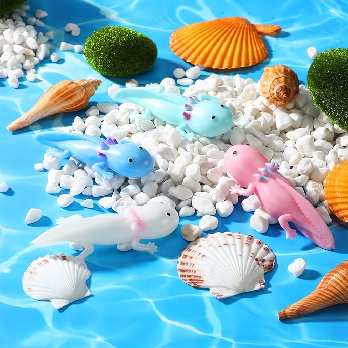 HyDren 48 Pcs Rubber Axolotl Slingshot Sensory Fidget Toy Axolotl Party Favors Party Supplies Stress Relief Toys for School Classroom Exchange Prizes Amphibiously Gifts Decor