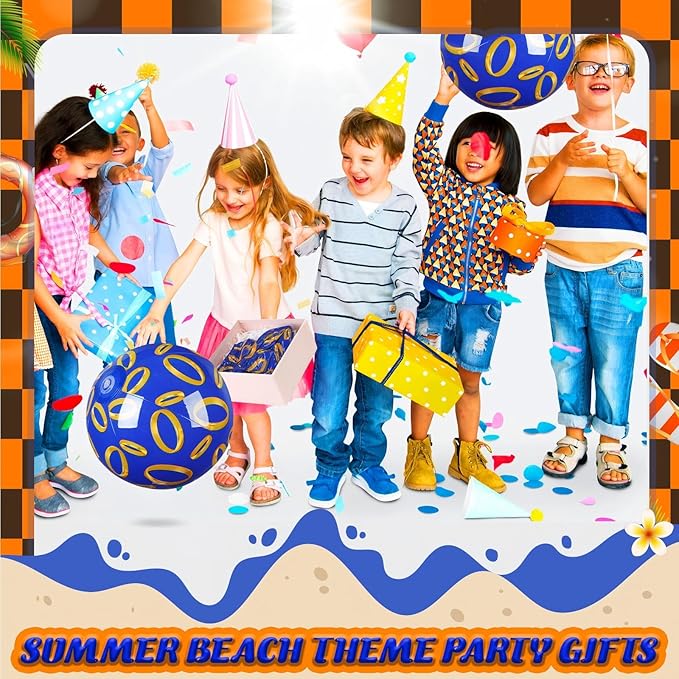 Leyndo 4 Pack Blue and Golden Rings Themed Beach Ball for Kids 11.81" Bulk for Summer Pool and Beach Game Gifts and Birthday Party Supplies and End of The Year Class Party Decoration Favors