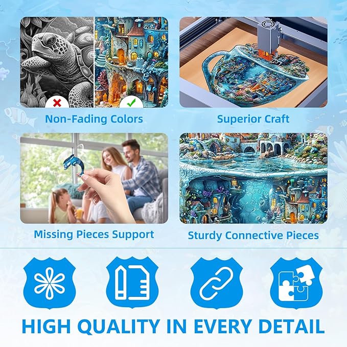 Wooden Puzzles for Adults, Undersea Book House Wooden Jigsaw Puzzle for Adults, Unique Shape Wood Puzzles Adult, Presents for Women and Men, Wall Art Home Decor(M -11.4 * 11.3in-195 pcs)