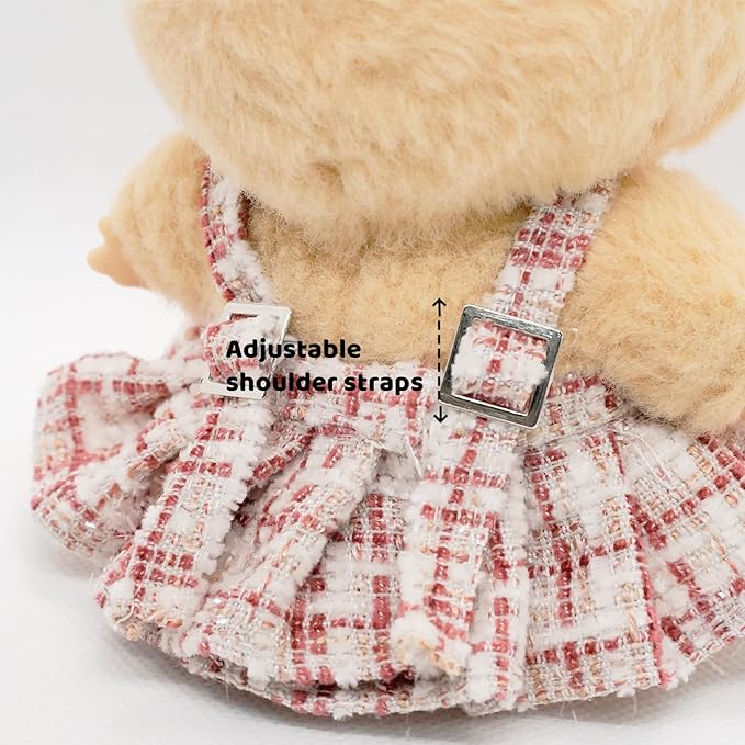 Doll Clothes for 17cm Dolls, Premium Handmade Fashion Clothes 3 Piece Set Including a Weaving Hat, Clothes and Bow with High-End Dolls Accessories for Play & Display - Pure Pink (No Doll No Logo)