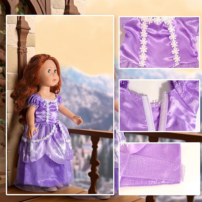 WONDOLL 18 inch Doll Clothes and Accessories, Pricess Costumes Dress, 6 Pieces, 18 inch