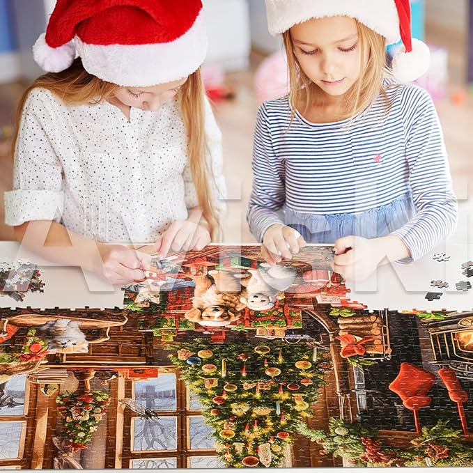 Christmas Jigsaw with 1:1 Reference Poster, 27.5 x 19.7 inches, Holiday Puzzles for Adults and Kids - 1000 Pieces Puzzles, Educational Games Gift for Elders Children Family, Friends (Fireplace)
