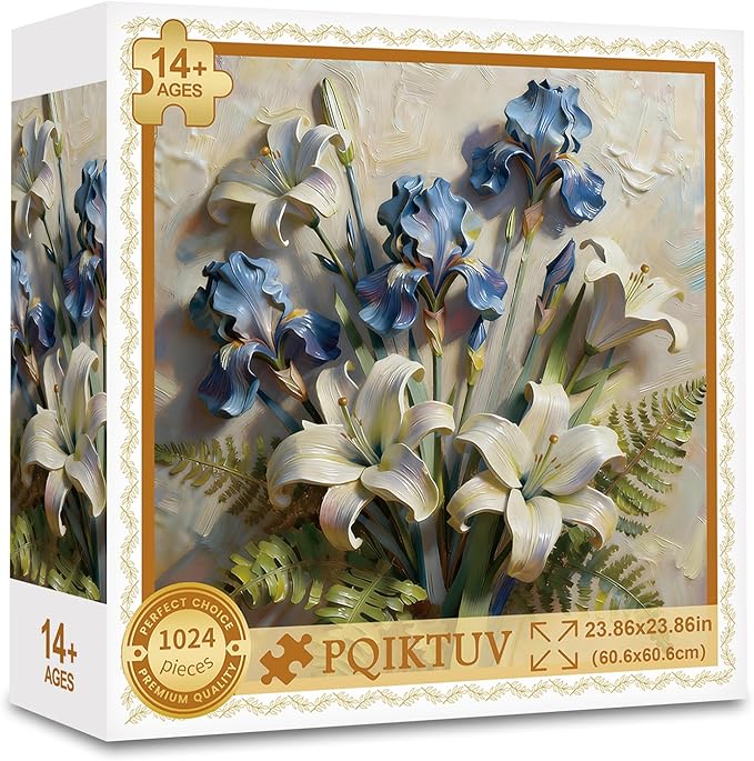 1024 Pieces Puzzles for Adults Flower Lily Jigsaw Puzzle with Letters on Back Impossible Puzzle Holiday Family Decoration Puzzles Funny Gift for Valentine Friends Parents（23.86 x 23.86 inches）