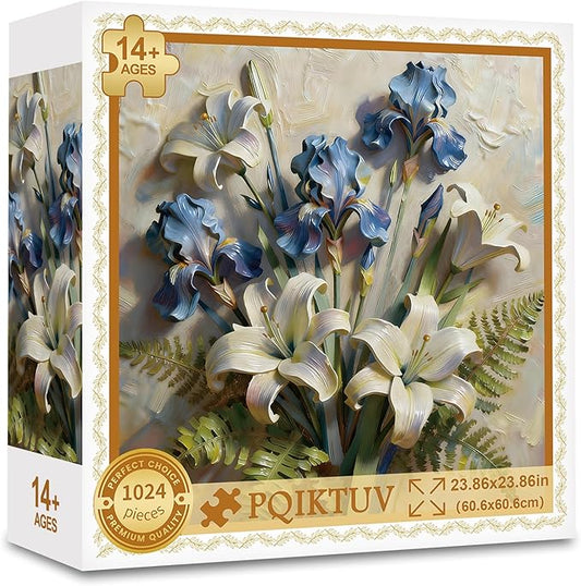 1024 Pieces Puzzles for Adults Flower Lily Jigsaw Puzzle with Letters on Back Impossible Puzzle Holiday Family Decoration Puzzles Funny Gift for Valentine Friends Parents（23.86 x 23.86 inches）