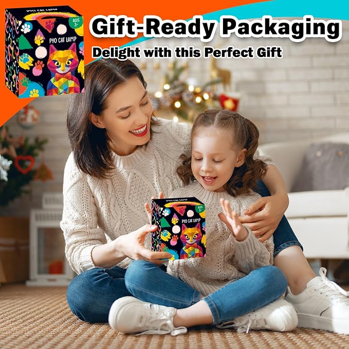 FUNZBO 4.3in Paint Your Own Cat Lamp Kit - Easter Basket Stuffers, Arts and Crafts Supplies Painting for Kids Teens, DIY Night Light Toy for Girls Boys Age 3 4 5 6 7 8 9 10 11 12 13 Birthday Gifts