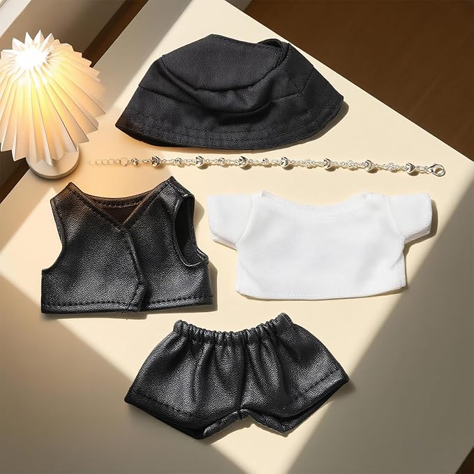 Doll Clothes for 17cm, Stylish Clothes Set with Vest t-Shirt Pants Hat and Necklace Adorable Cute Doll Costume Accessories for Toy Decoration