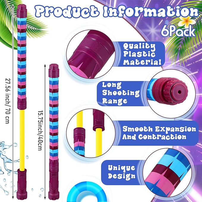 6 Pcs Video Game Party Favors for Kids Water Guns Bulk 15.75" Water Squirters Blaster Shooters for Summer Swimming Pool Beach Cartoon Birthday Gifts Supplies