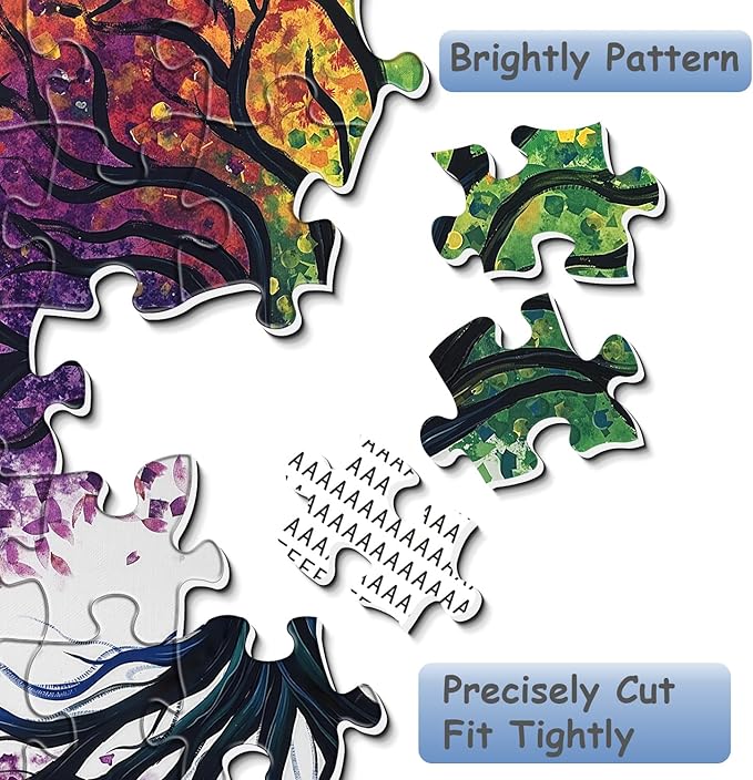 Tree of Life Puzzles 1000 Pieces for Adults, Colorful Rainbow Tree Jigsaw Puzzles, Challenging Round Plant Puzzle as Home Decor