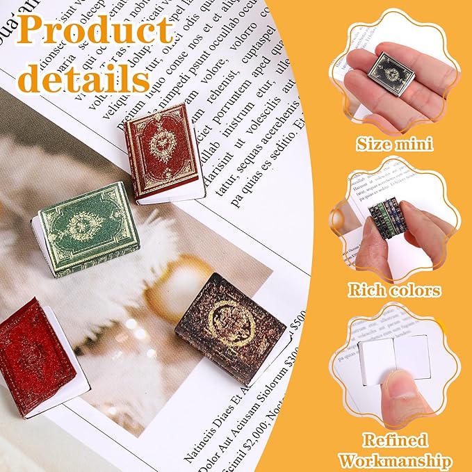 24pcs Mini Books1:12 Scale Miniatures Dollhouse Tiny Book Model Assorted Doll House Accessories Small Books Decoration Dollhouse Decor Toy DIY Crafting Supplies (8 Style)