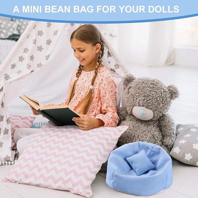 Doll Car Seat Compatible with Labubu, Handmade Bean Bag Chair for 5.9-6.7 inch Doll, Anti-Slip Bottom, Cute Doll Accessories for Display, Fans&Collectors Gifts, Durable Corduroy Fabric (Sky Blue)