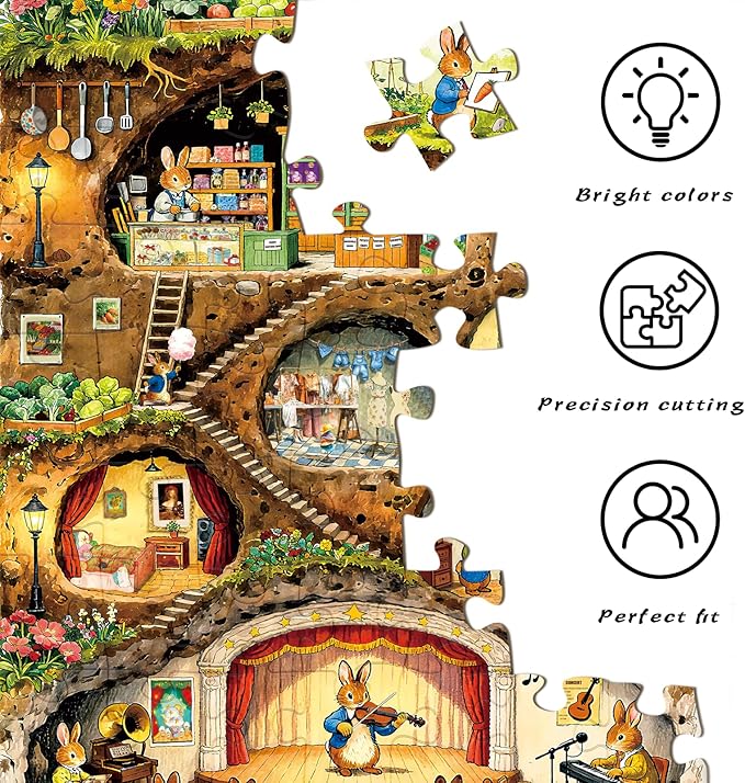 HUADADA Puzzles for Adults 1000 Pieces-Family Jigsaws Puzzles Game 1000 Piece Jigsaw Puzzles for Adults Gift-Rabbit House