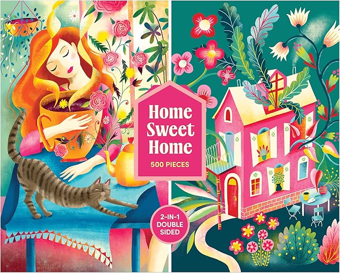 RoseArt - Home Sweet Home 500 Piece Double-Sided Jigsaw Puzzle – Matte & Glossy Sides – Joy of Home and Nature Puzzle for Adults - 2-in-1 Puzzle with Bonus Poster